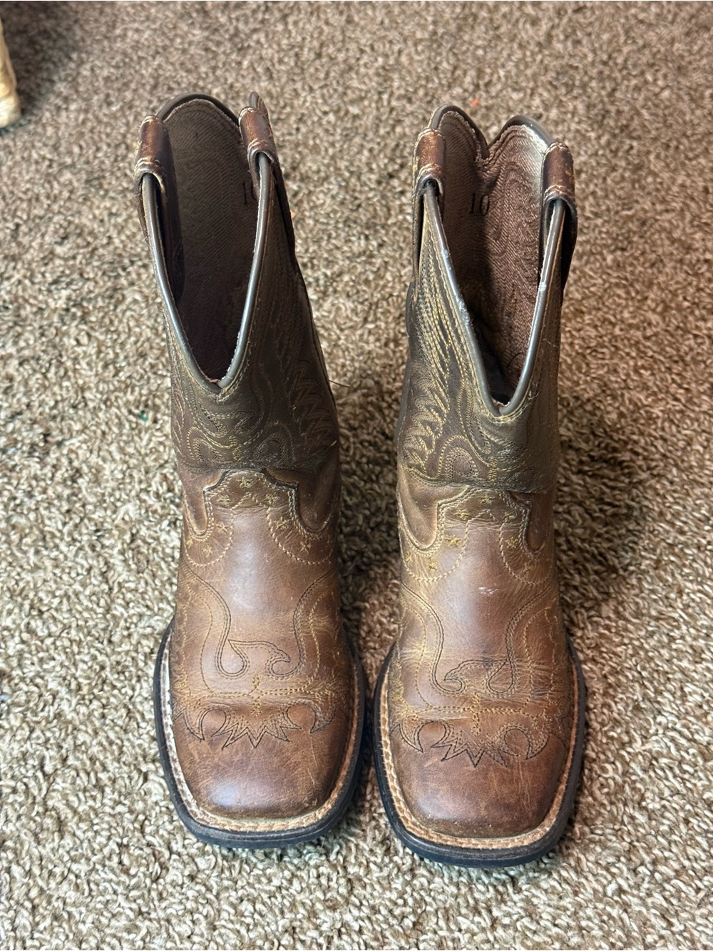 Arist Kids 10 Brown Leather Western Cowboy Boots - Embroidered Toe